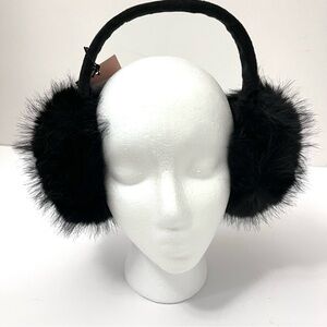 NWT Nanette Lepore Women Black Faux Fur Earmuffs Soft Fluffy Cabincore Boho Chic
